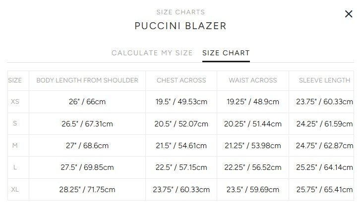 Product size guide