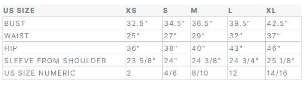 Product size guide