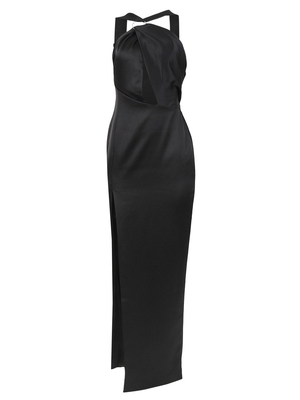 Women | RASARIO | Draped Satin Asymmetric Cut-out Gown With Ring | Black