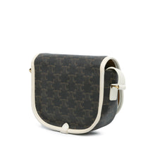 Celine | Pre-Owned Medium Triomphe Coated Canvas Folco Crossbody - II | White/Dark Brown