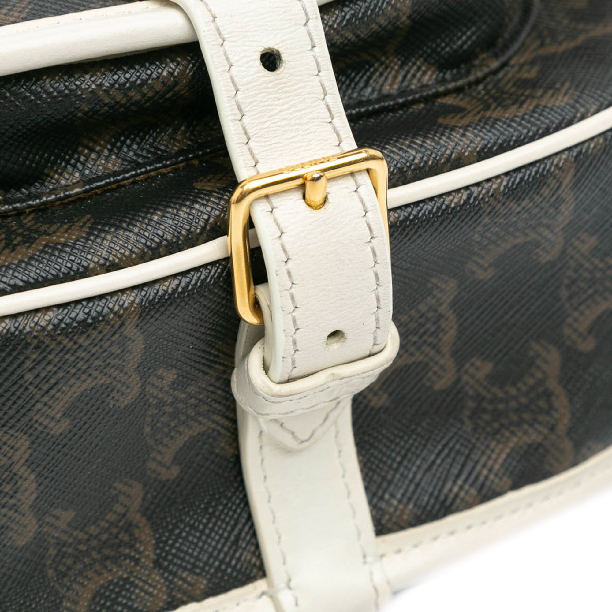 Celine | Pre-Owned Medium Triomphe Coated Canvas Folco Crossbody - II | White/Dark Brown