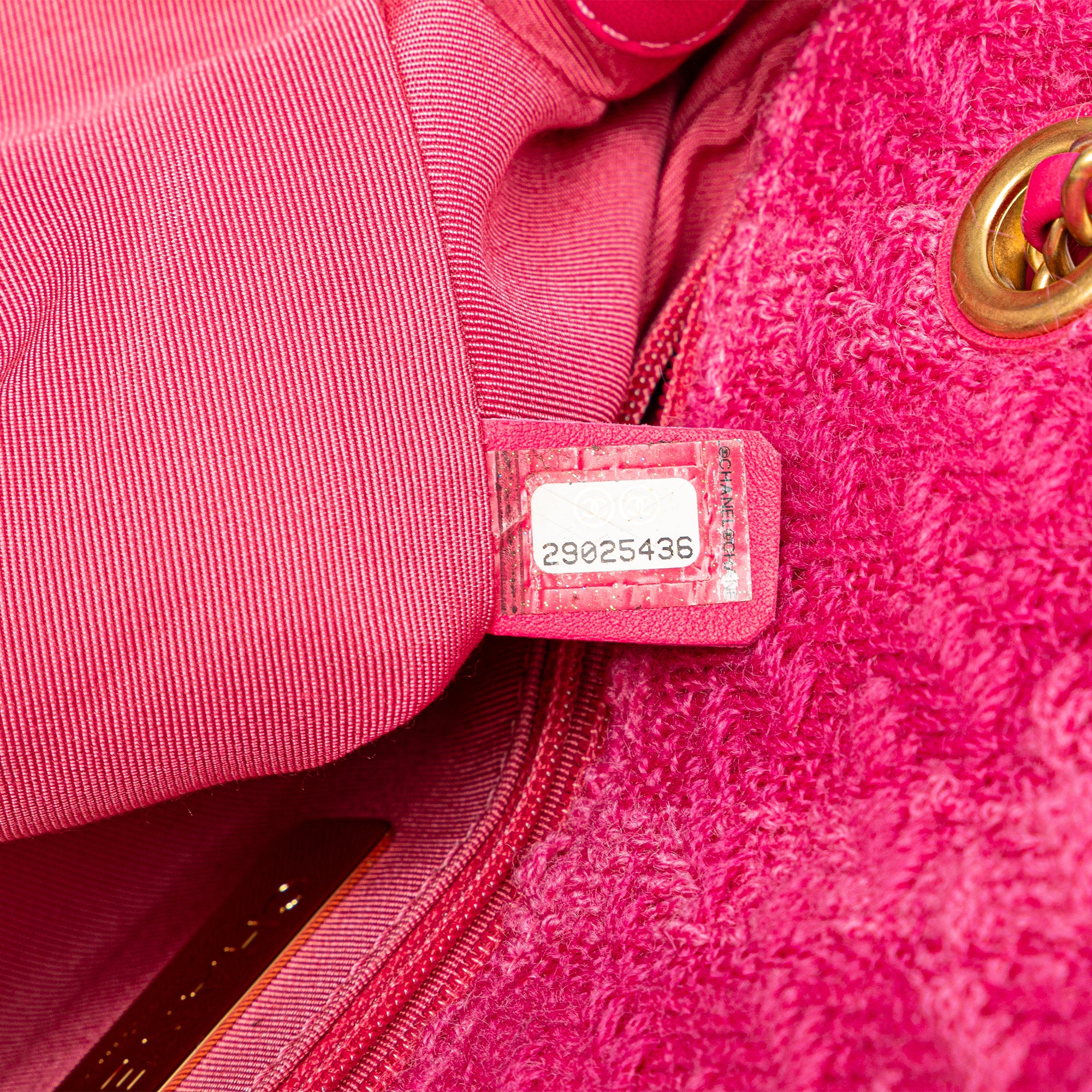 Chanel | Pre-Owned Wool Tweed Giant Logo Flap | Pink/Hot Pink