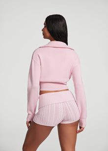 Knit Cropped Zip-Up Jacket | Ballet Pink