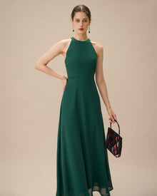 Green Halter Bowknot Back Maxi Dress