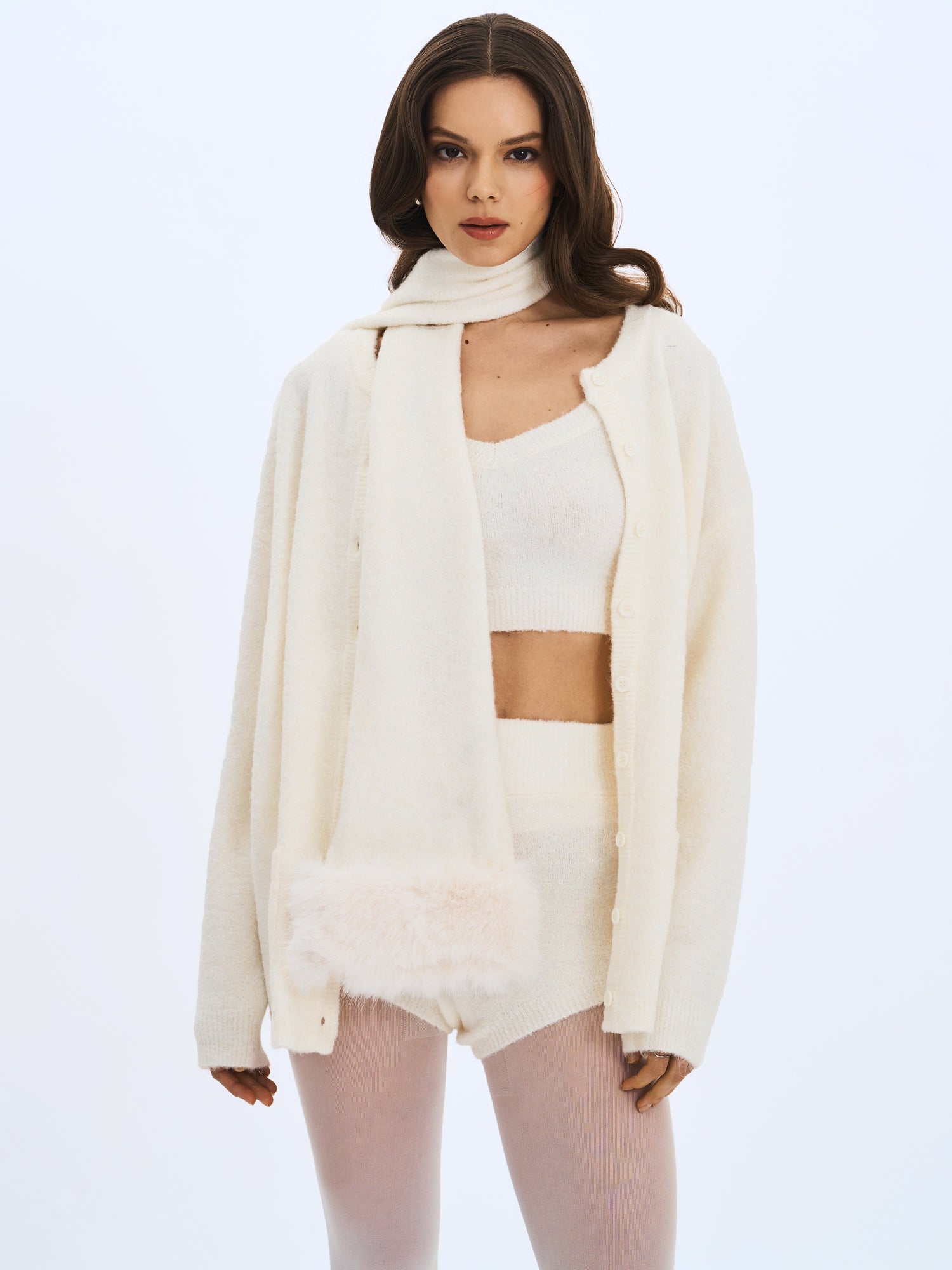 Orla Wool-Blend Ribbed Knit Cardigan | White