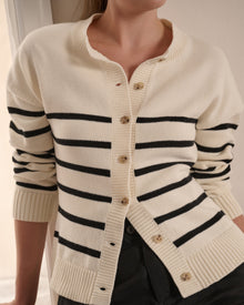 Womens | Cotton Fitted Cardigan | Off White/Black