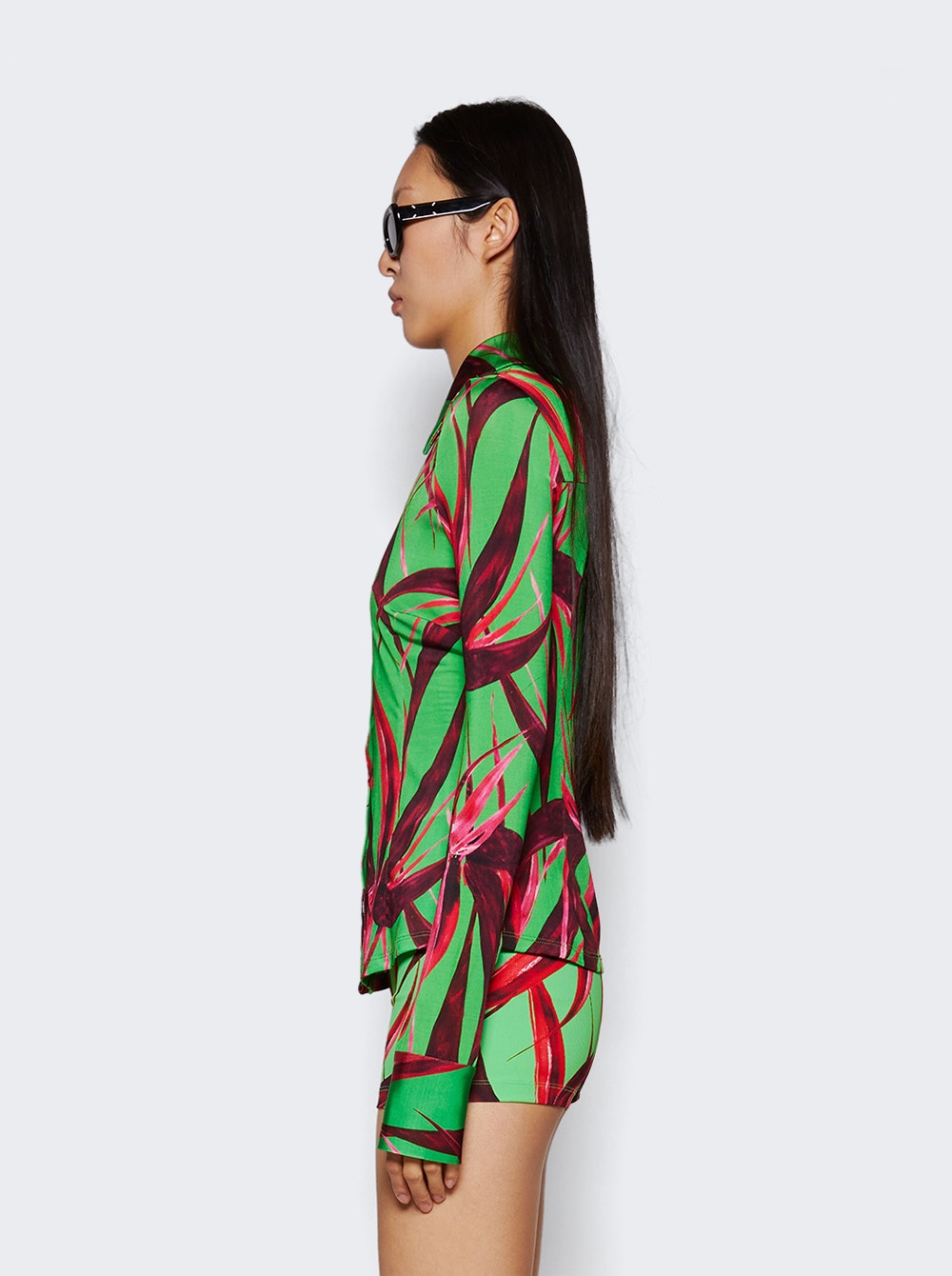 Women | Louisa Ballou | Button Down Shirt | Green With Red Flowers