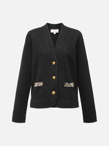 Pure Wool Knitted Cardigan | Black