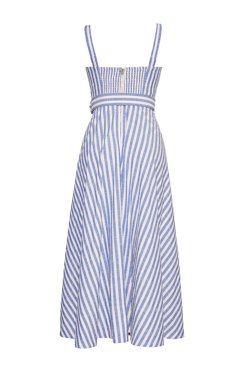 Calypso Dress | Ivory Blue Striped Seersucker
