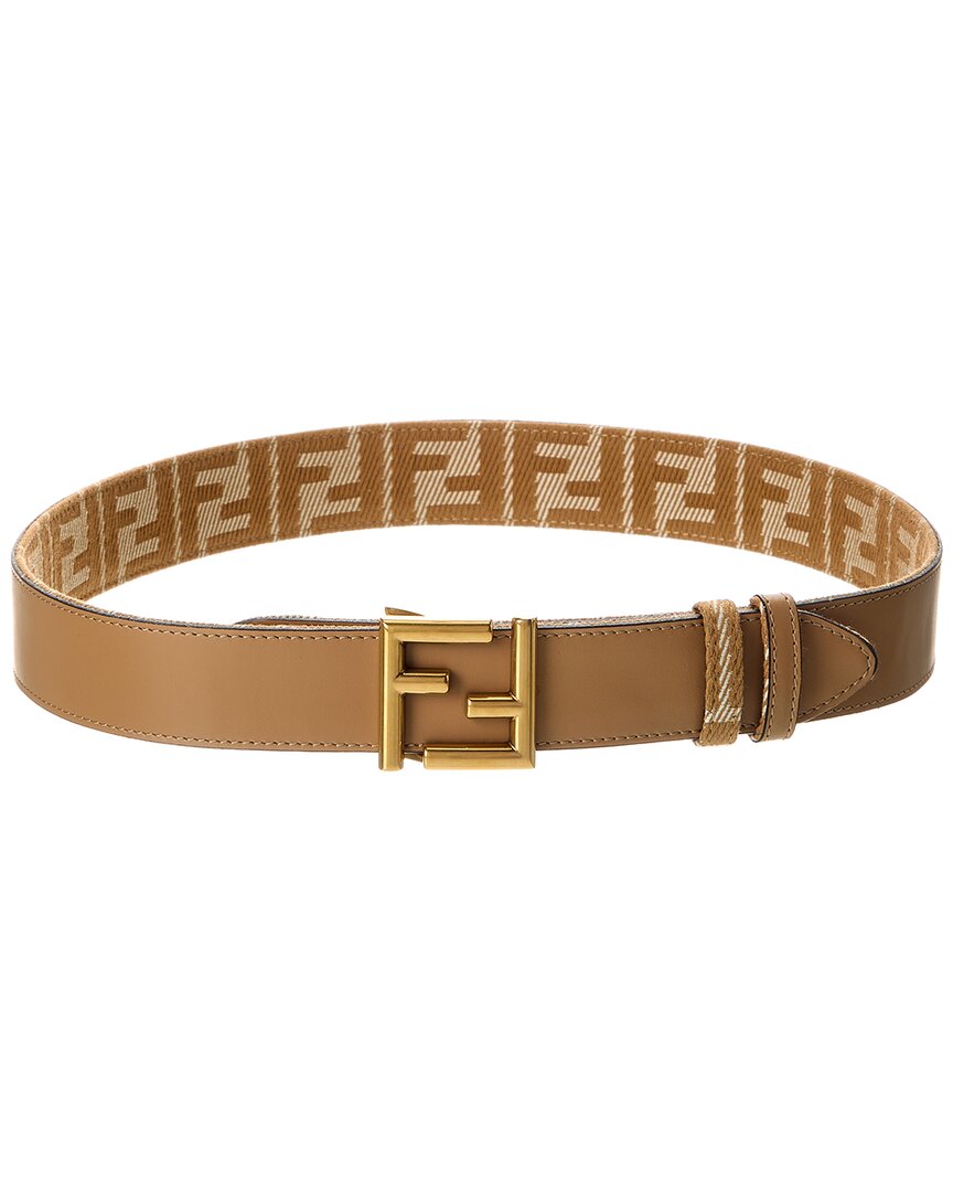 FENDI | Womens | FF Reversible Denim Jacquard & Leather Belt | Beige