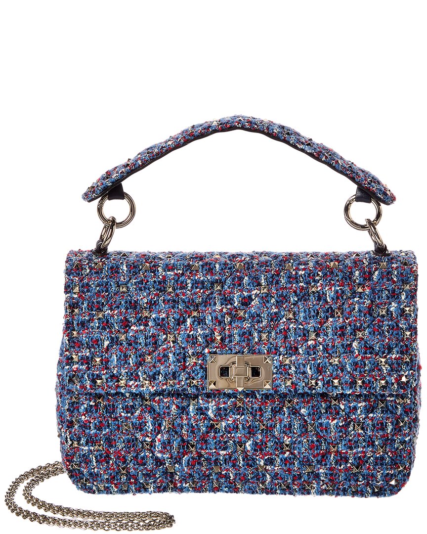 Valentino | Womens | Rockstud Spike Medium Tweed Shoulder Bag | Blue