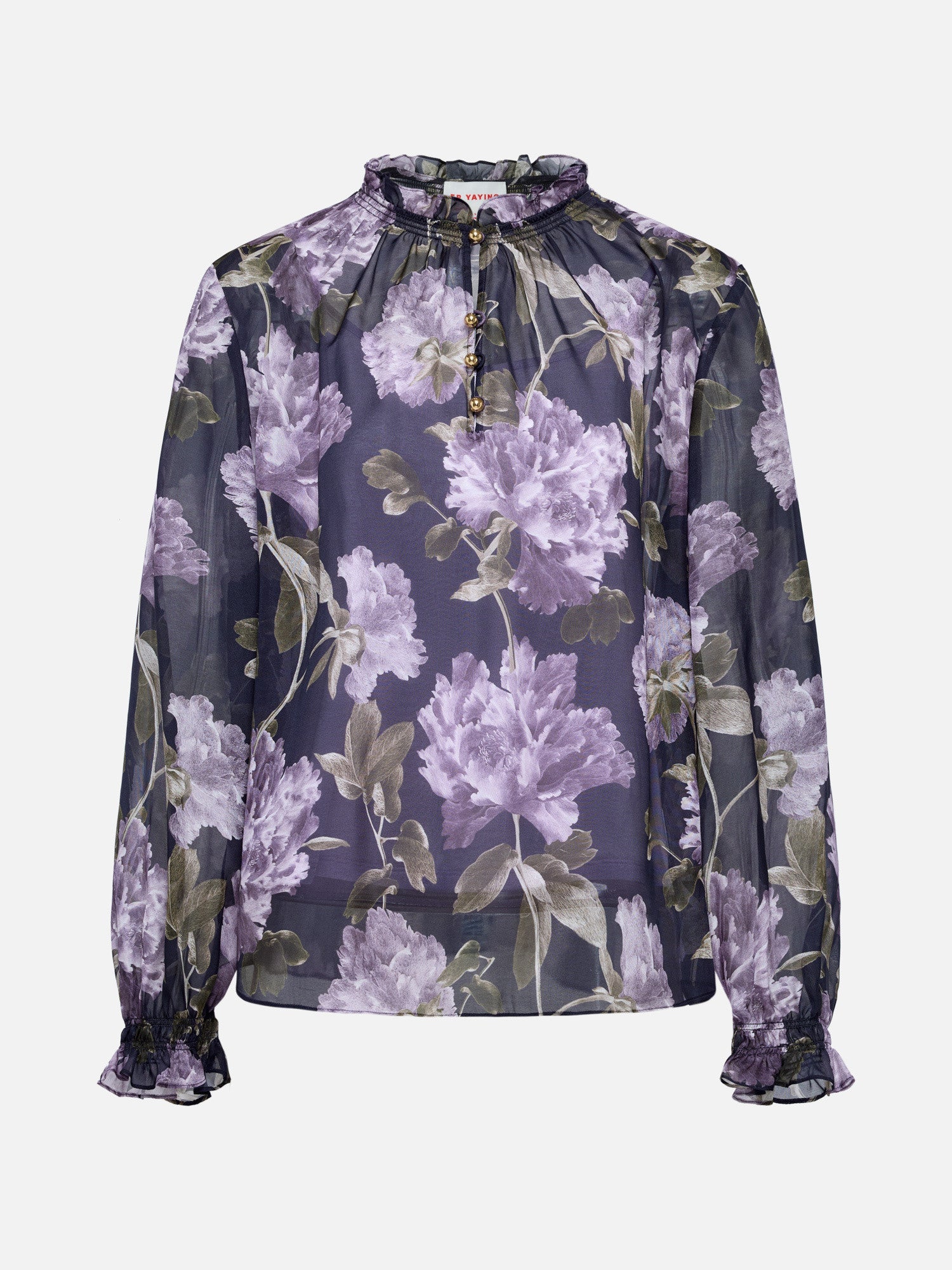 Silk Peony Print Pullover Top | Purple