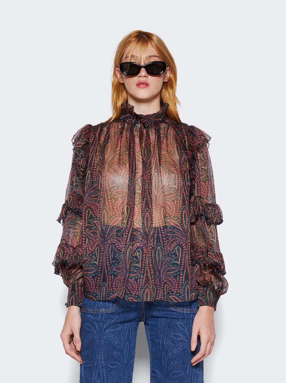 Women | Etro | Ruffled Paisley Silk Blouse | Multicolor