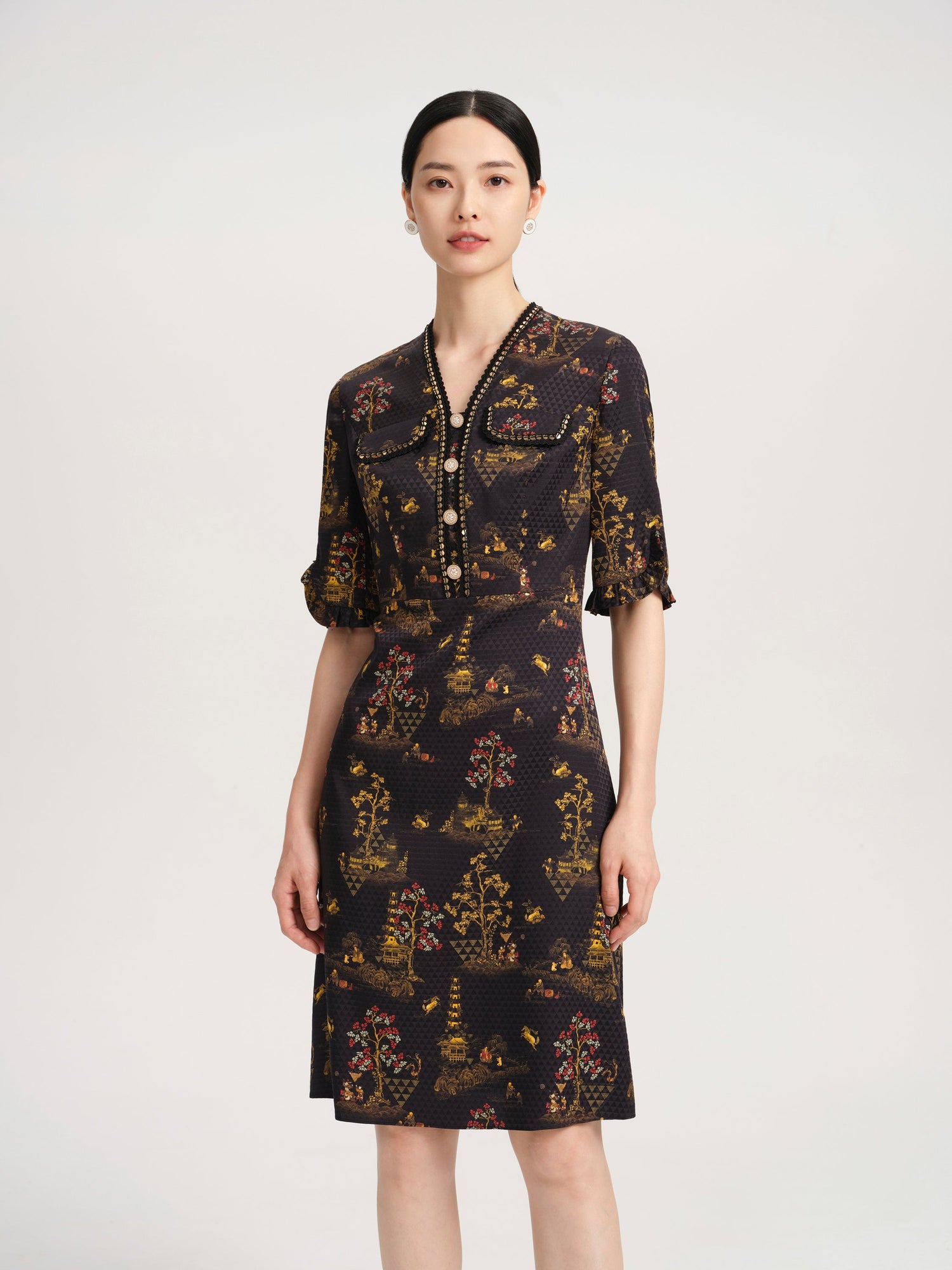 V-Neck Midi Dress | Black