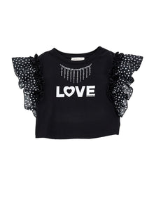 Girls | Rhinestone Jersey Top | Black