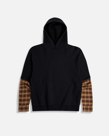 Flannel Layered Hoodie | Black