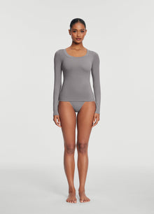 Scoop Neck Long Sleeve Top | Cool Gray