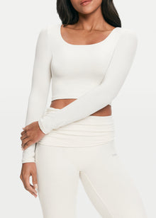 Cropped Round Neck Top | White