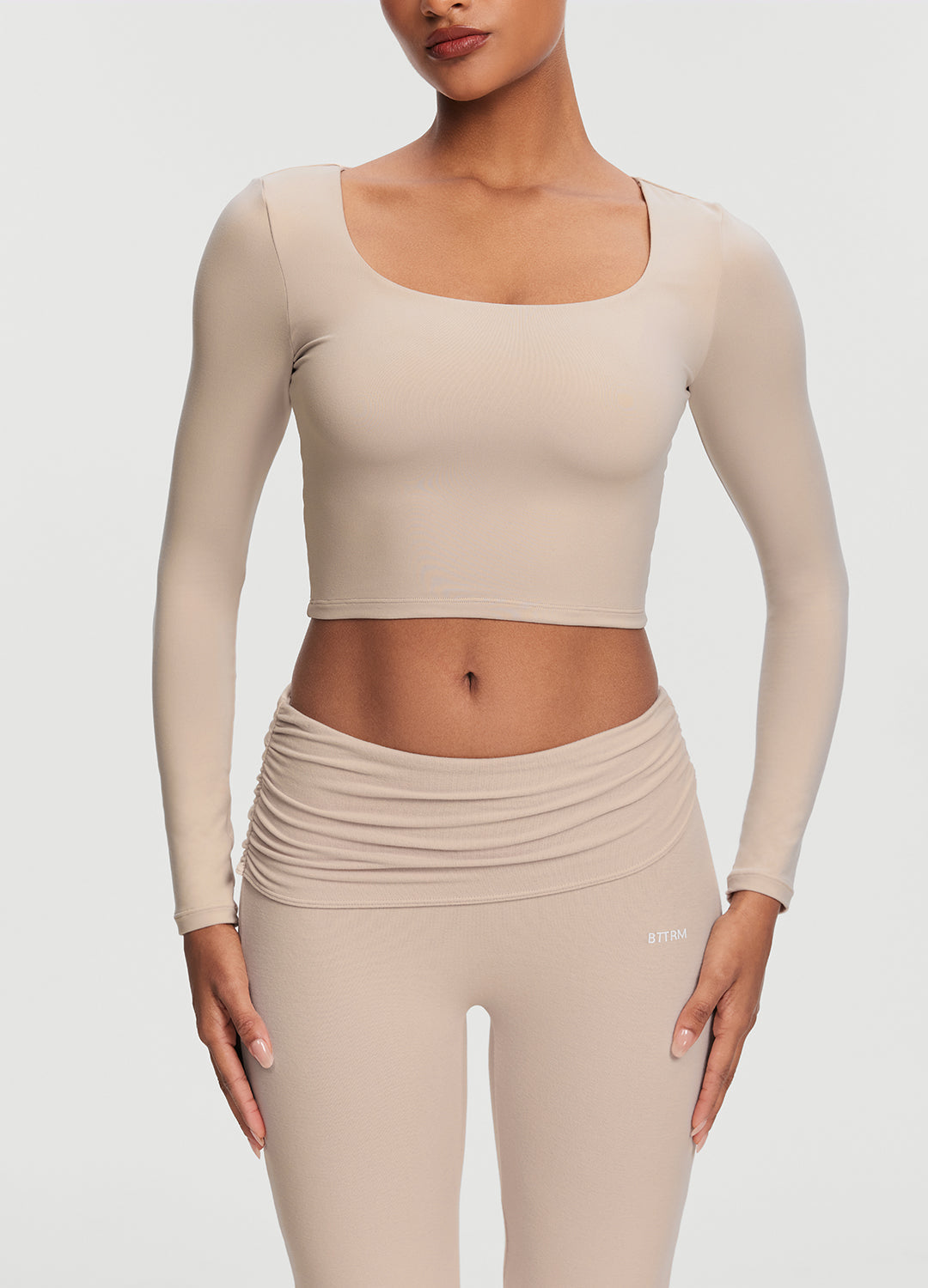 Cropped Round Neck Top | Oat Milk