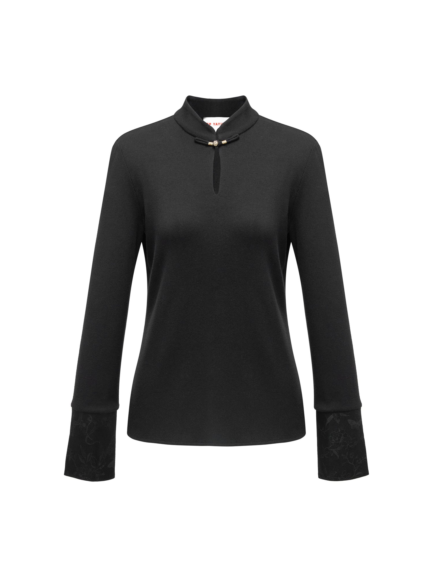Mandarin Collar Long-Sleeve Top | Black