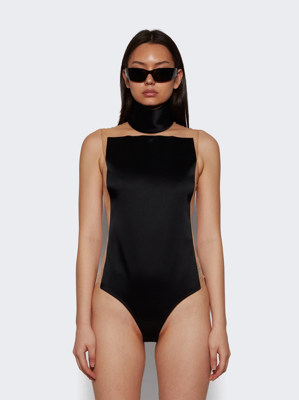 Women | Courrèges | Illusion Mockneck Bodysuit Sand And Black | Multi