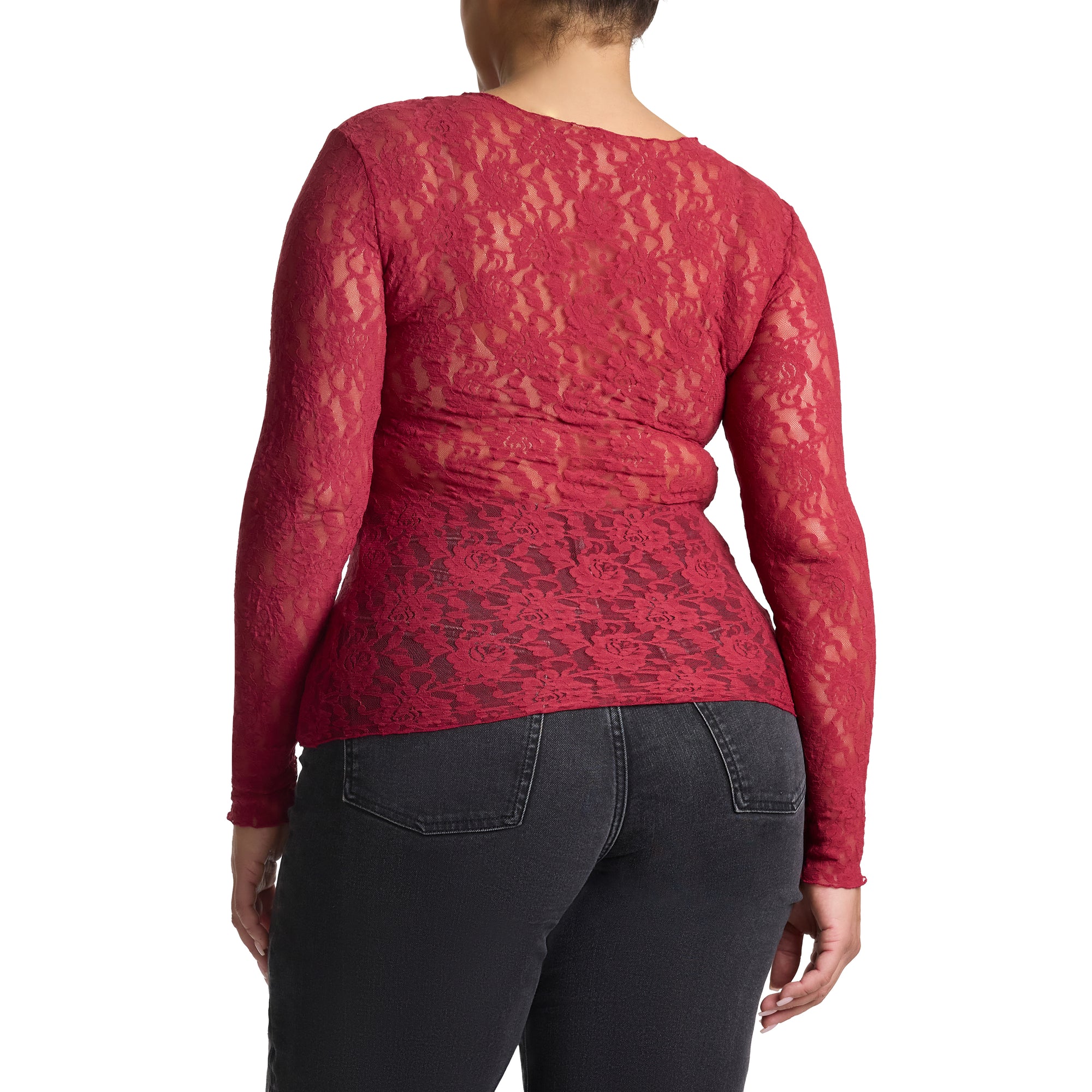 Plus Size Signature Lace Long Sleeve Top | Wild Berries (Red)