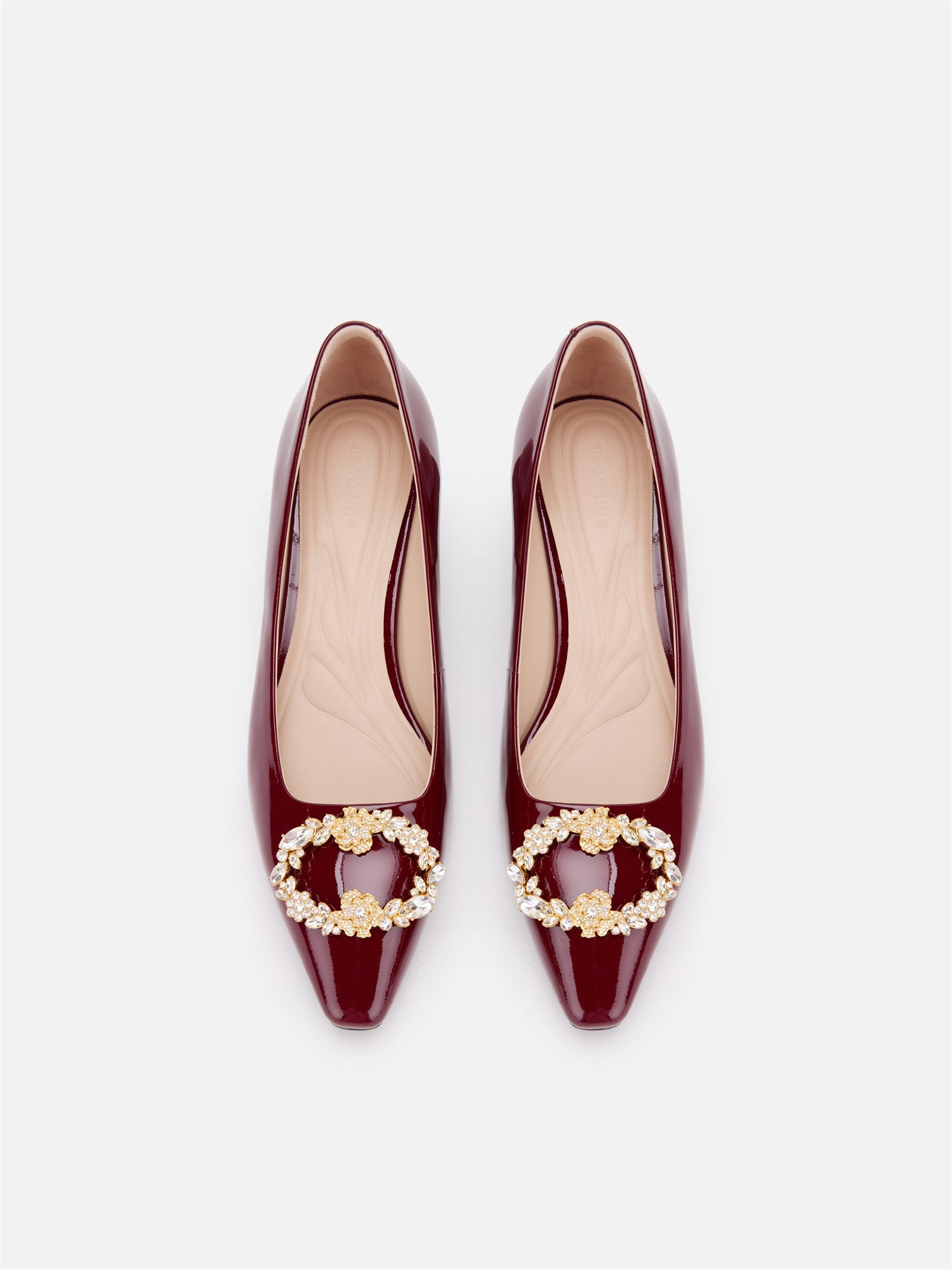 Decorative Buckle Chunky Heel Commuter Flats | Wine Red