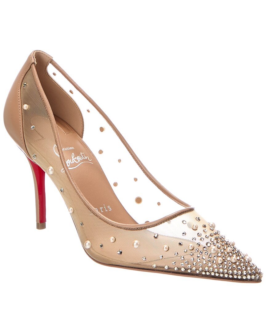 Christian Louboutin | Womens | Mizz Z Degrastrass 90 Mesh & Leather Pump | Beige