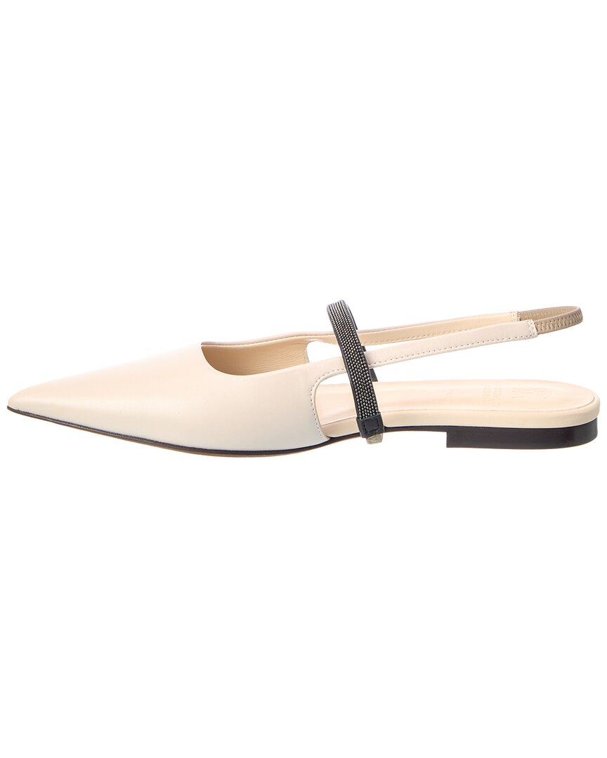 Brunello Cucinelli | Womens | Leather Slingback Flat | White