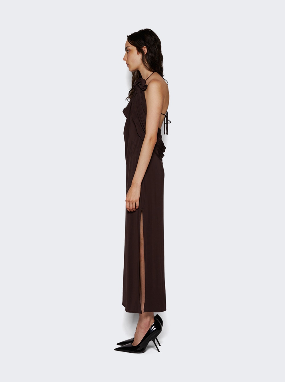 Women | Magda Butrym | Draped Cowl Neck Midi Dress | Brown