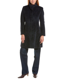 Sofia Cashmere | Womens | Stand Collar Wool & Alpaca-Blend Coat | Black