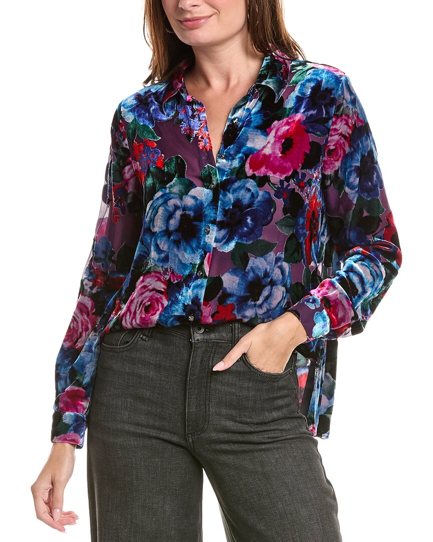 Johnny Was | Womens | Velma Button-Down Silk-Blend Shirt | Blue