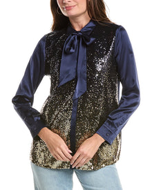 Johnny Was | Womens | Selya Sequin Tie Shirt | Navy
