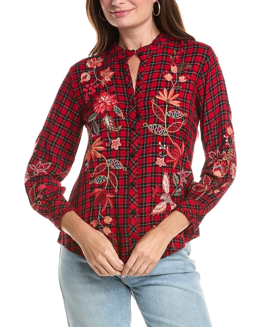 Johnny Was | Womens | Petite Ruffle Collar Blouse | Red