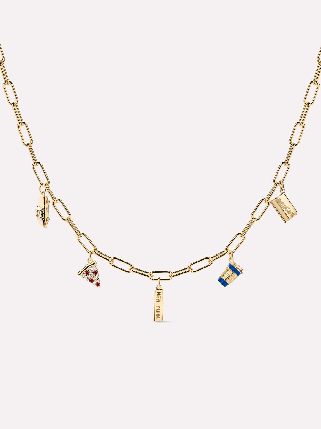 14K Gold Plated Cubic Zirconia Enamel Statement Taxi Pizza Coffee Card Lobster Clasp Pendant Necklaces For Women Ana Luisa A New York Minute Necklace