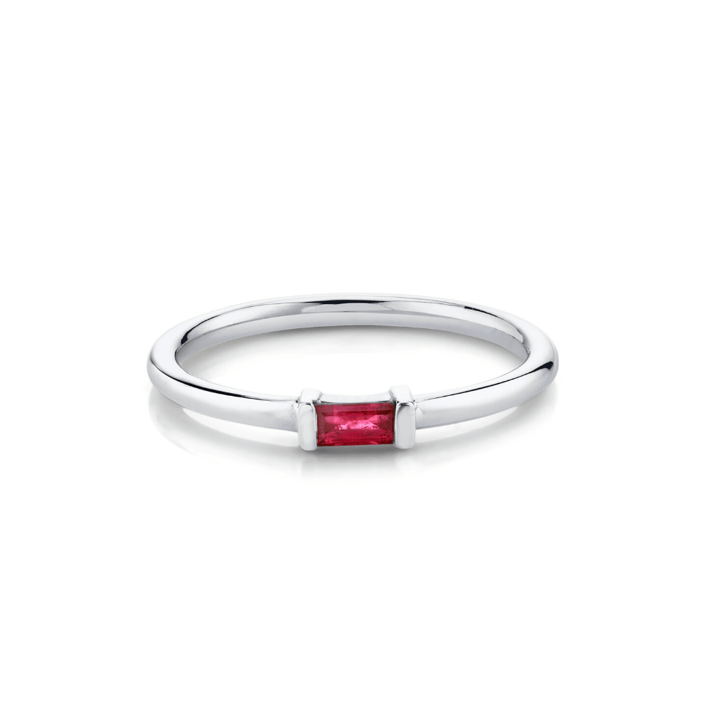 Women | Ruby Straight Baguette Stacking Ring – July | 14k White Gold