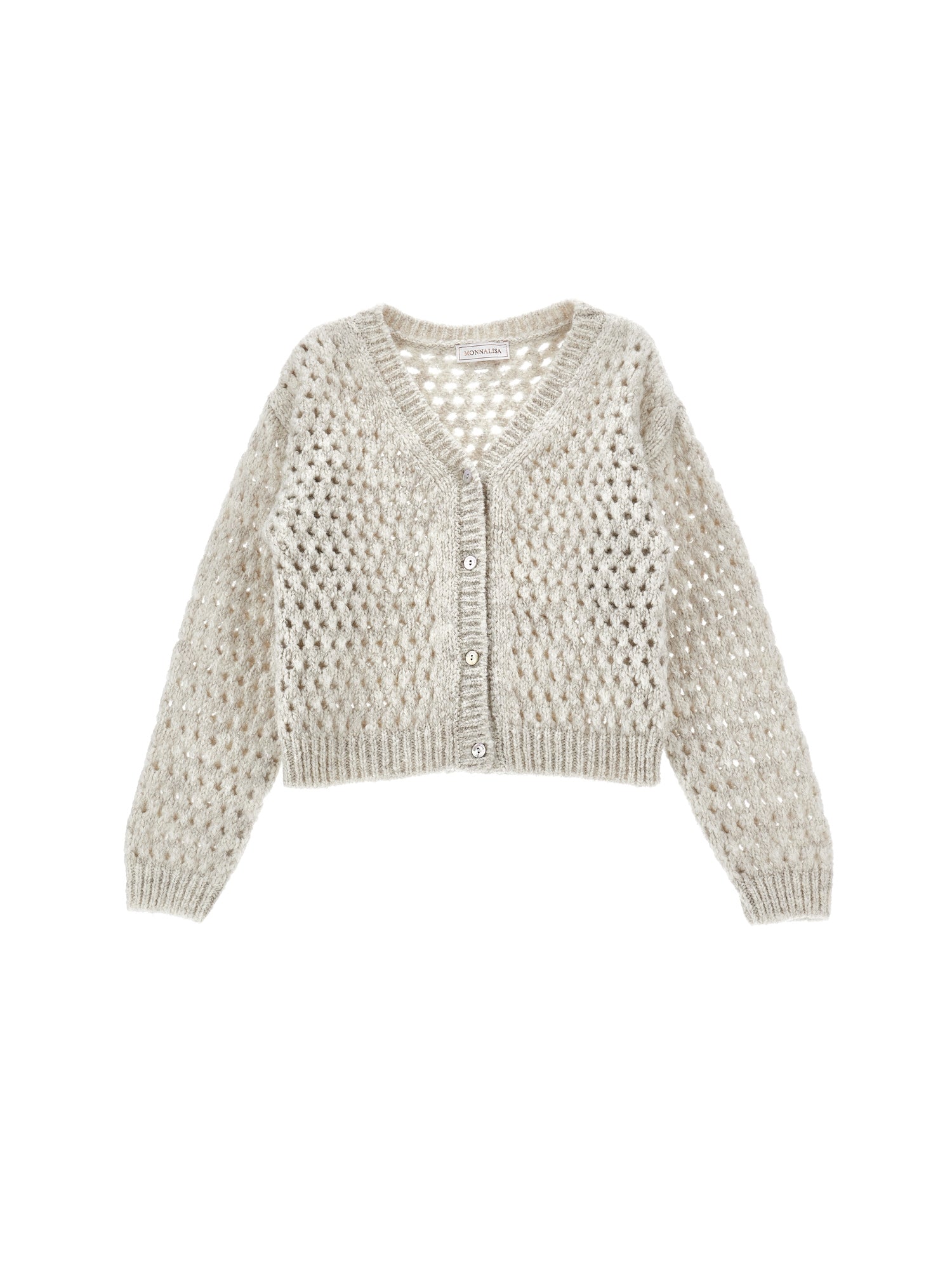 Girls | Cropped Openwork Cardigan | Pearl Grey