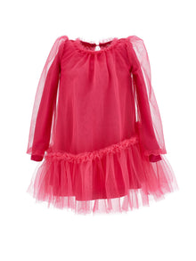 Girls | Tulle Dress With Blouse Sleeves | Fuchsia
