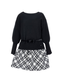 Girls | Tartan Mikado Dress | Black/Cream