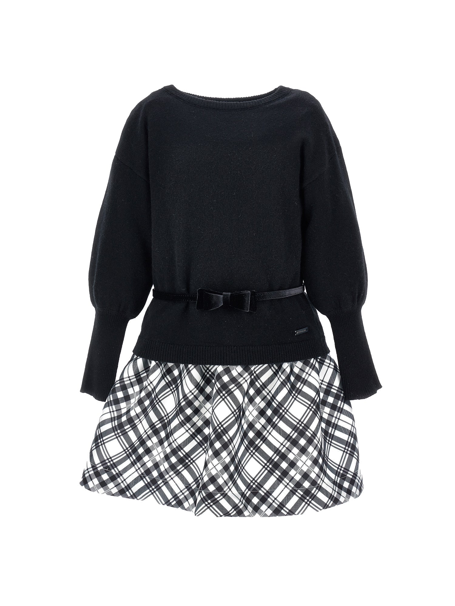 Girls | Tartan Mikado Dress | Black/Cream
