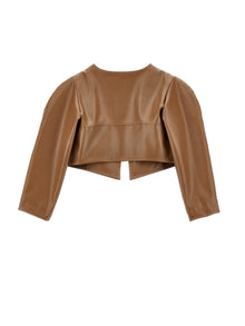 Girls | Coated Fabric Bolero With Zip | Dark Brown