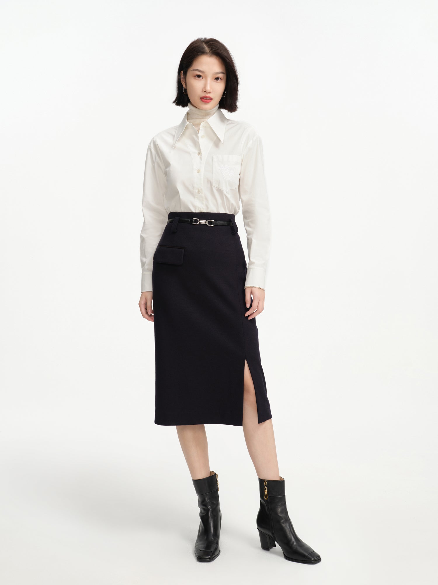 Wool Midi Skirt | Navy