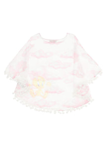 Girls | Tweety Cloud Print Muslin Poncho | Cream/Antique Pink