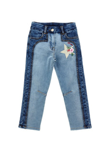 Girls | Embroidered Fleece Jeans | Stone Denim/Stone Bleach