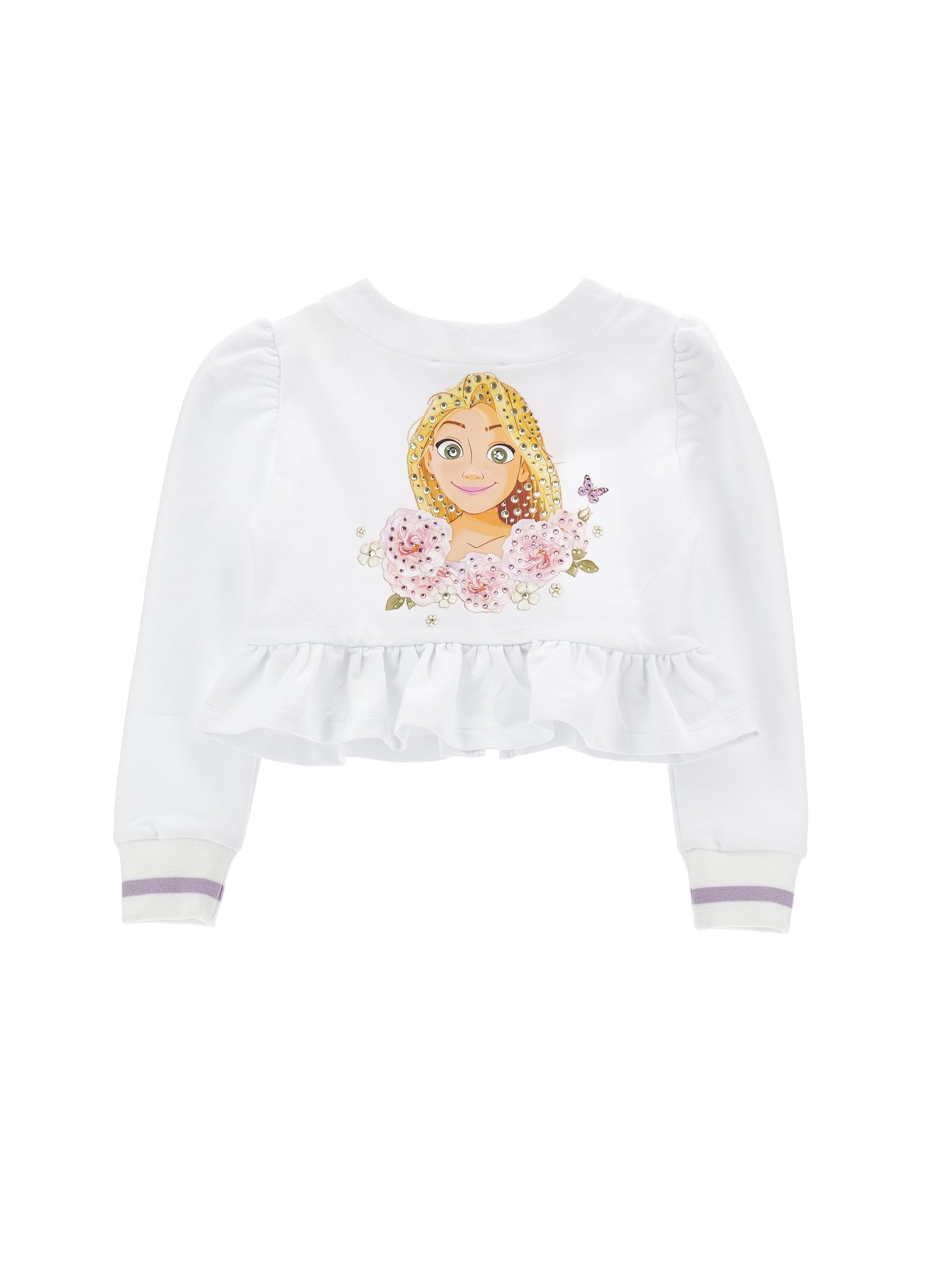 Girls | Open Rapunzel Sweatshirt With Trim | White/Wisteria