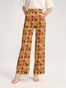 High-Waisted Print Flared Pants | Green
