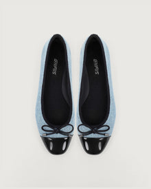 Enfiis Light Blue Washed Denim Cross-head Ballet Flats. | Light Blue