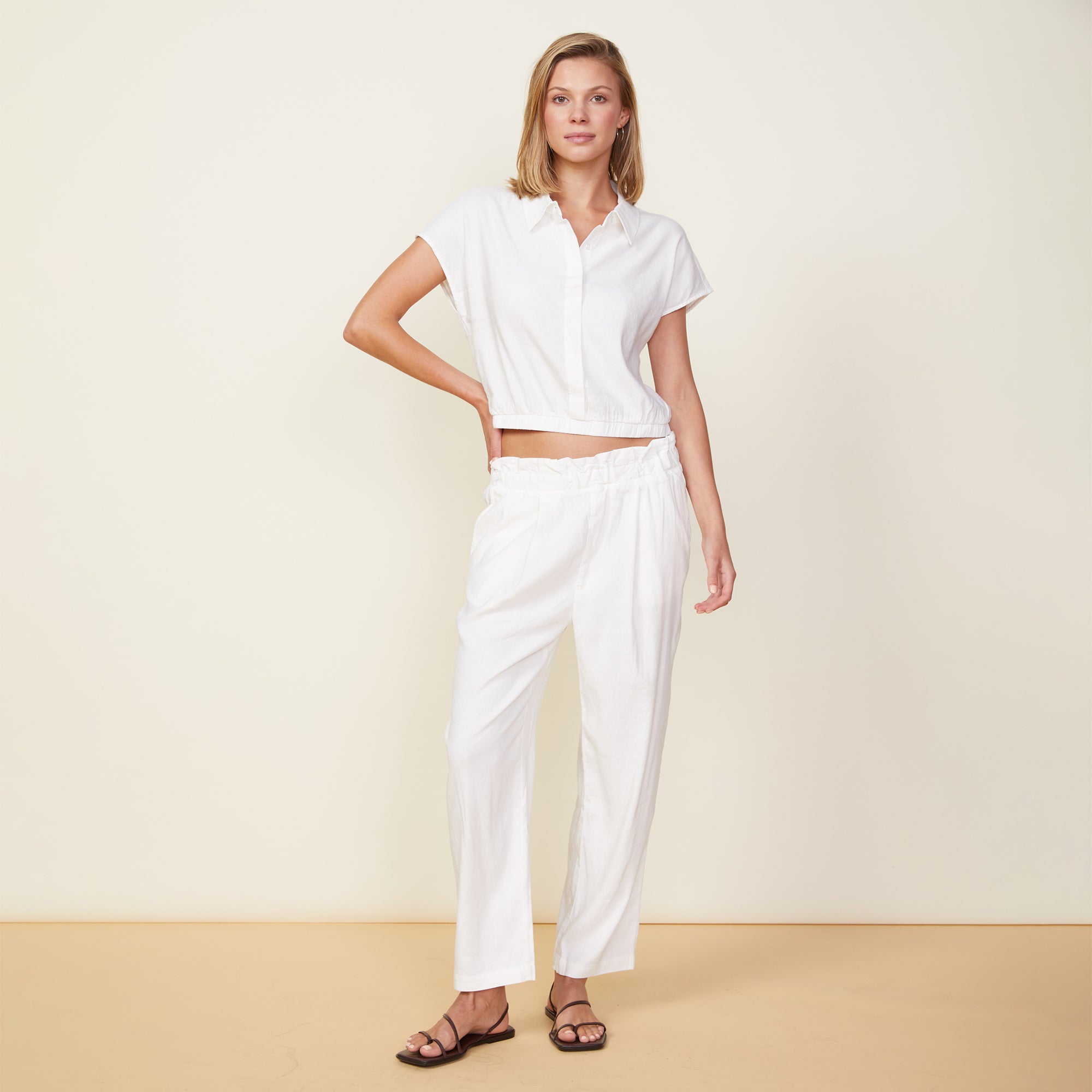 Stretch Linen Short Sleeve | Women | White