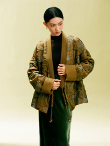 Chinese Style Gold Thread Jacquard Front-Closure Jacket | Green