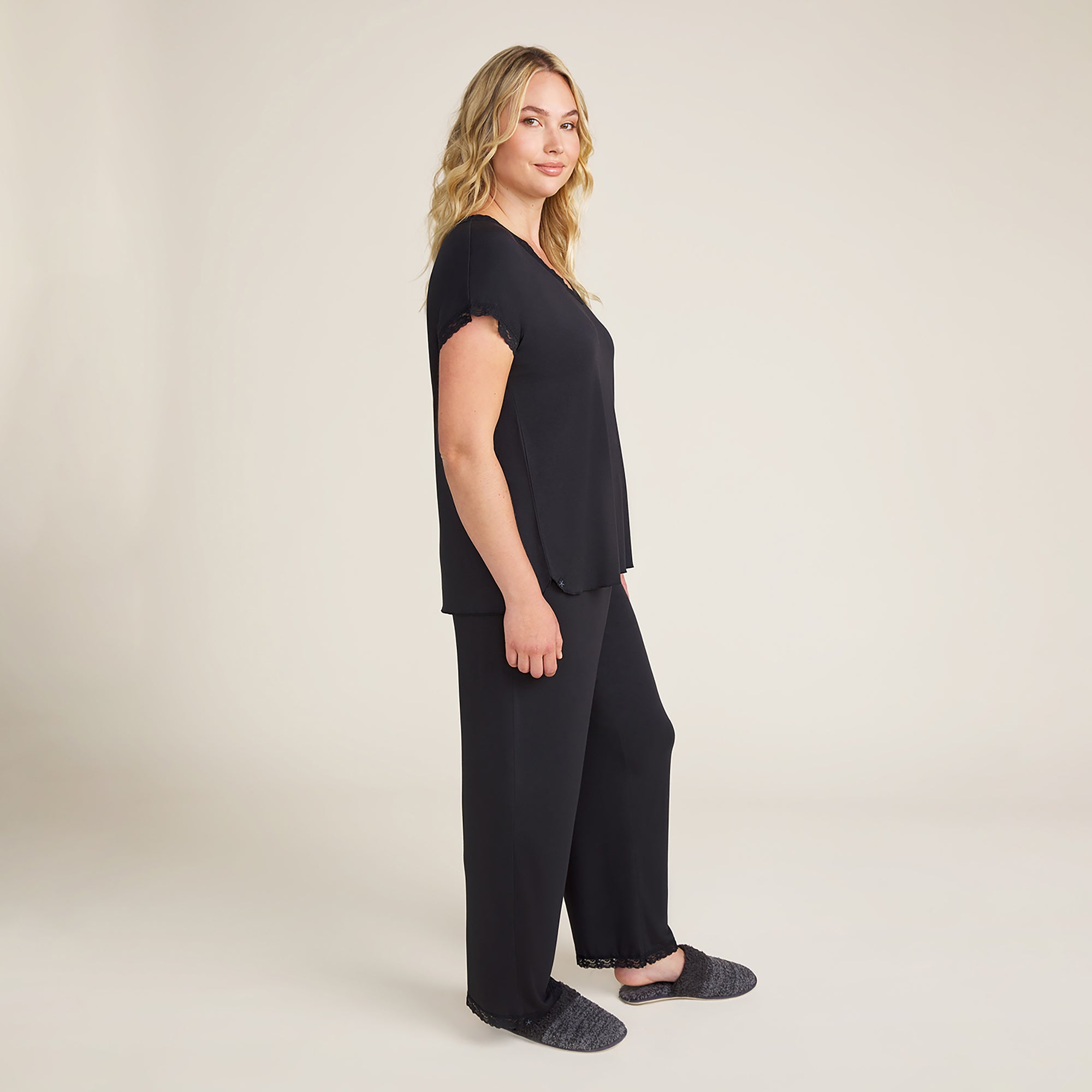 Luxe Milk Jersey Short Sleeve V-Neck Pj Set | Black